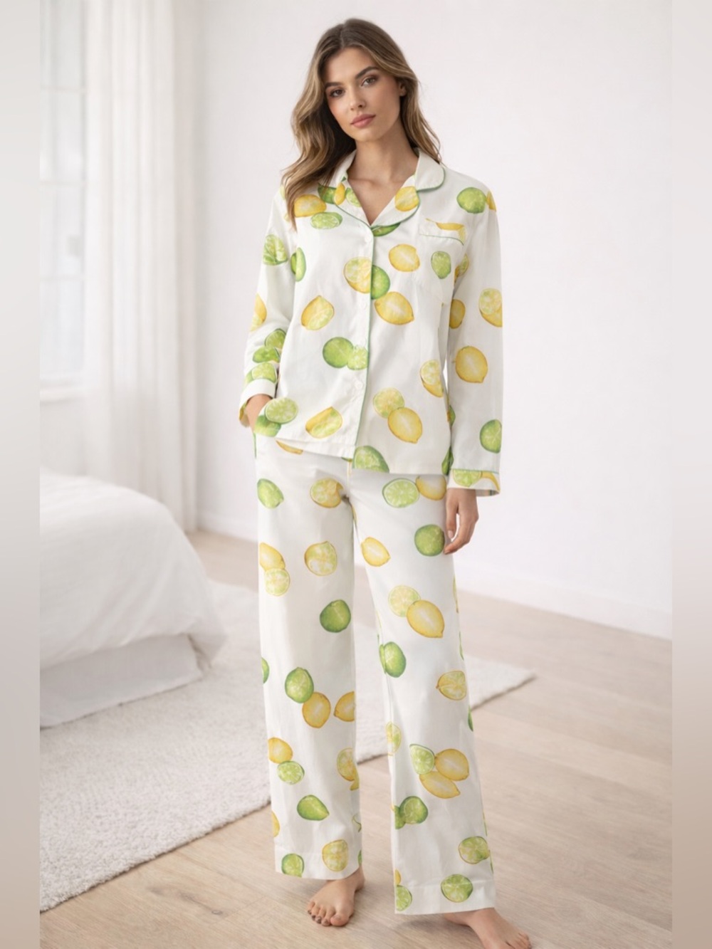 Victoria’s Secret Lemon Lime Citrus Cotton Pajama Set Lounge Size M - Picture 2 of 10